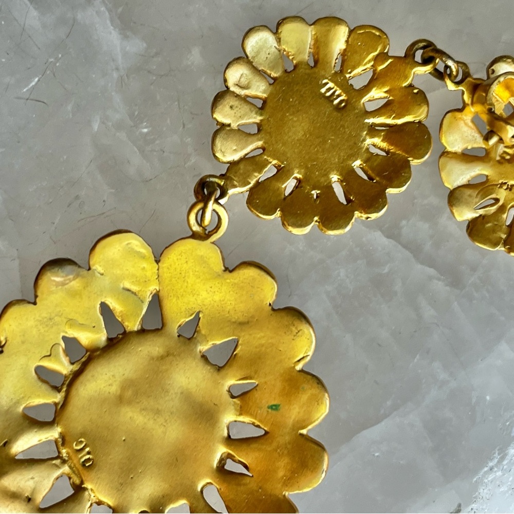 *Gold Tone* Floral Drop Earrings - Picture 9 of 11